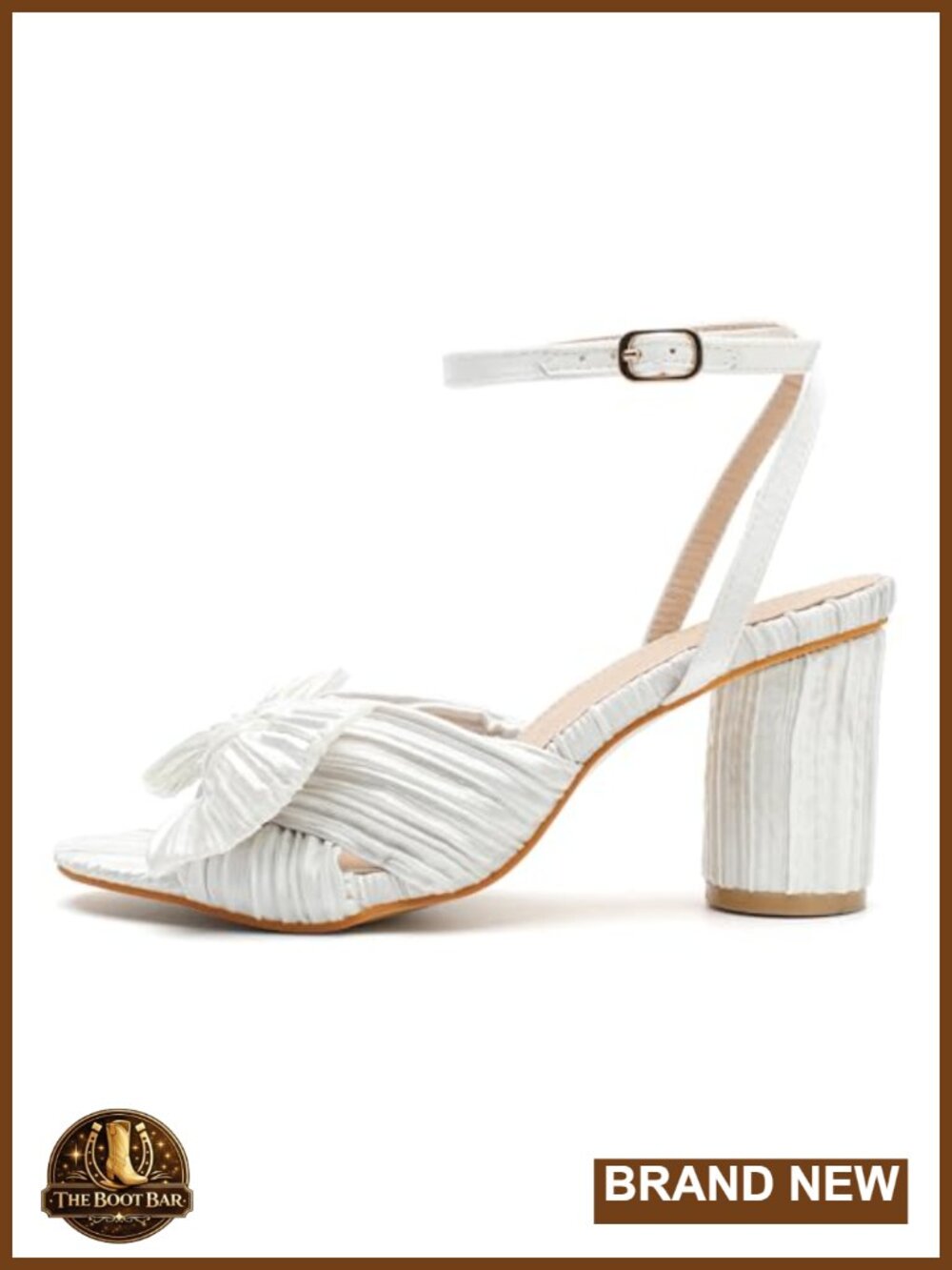Women's Bow Knot Heeled Sandals Ankle Strap Chunky Heels Wedding Bridal Dress - Picture 6 of 6